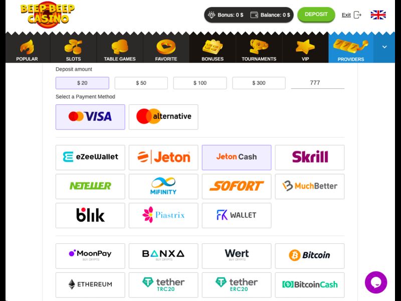 Widok główny Beep Beep Casino z motywem retro i ciepłą paletą kolorów